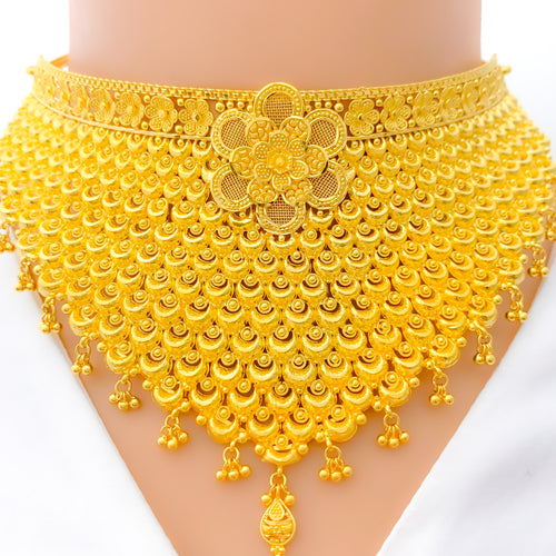 22k-gold-Magnificent Royal Netted Flower Choker Set