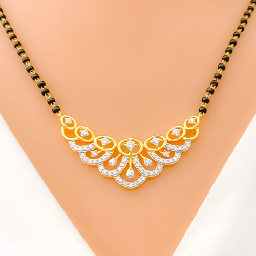 18k-gold-Dressy Flower Accented Diamond Mangalsutra 