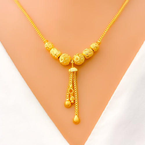 22k-gold-Fancy Dangling Multi Bead Necklace 