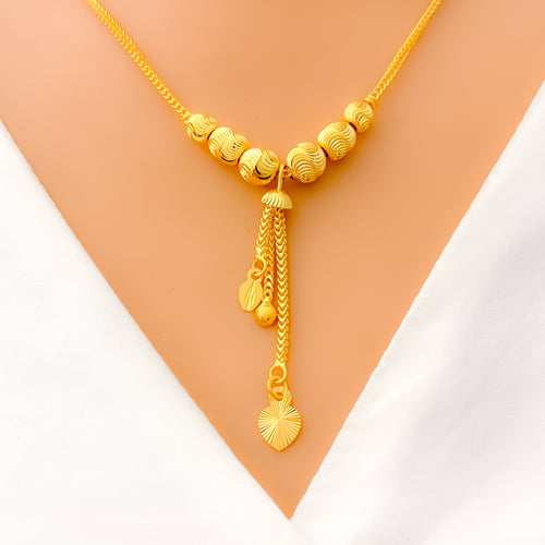 22k-gold-Ornate Wavy Orb Hanging Necklace 