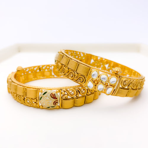 22k-gold-Regal White Meenakari Bangle Pair