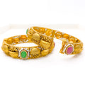 22k-gold-Vibrant Pearl Accented Antique Bangles