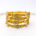 Noble Floral CZ Meenakari 22k Gold Set Of 4 Bangles