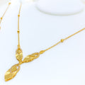 21k-gold-Palatial Marquise Leaf CZ Necklace Set w/ Bracelet & Ring