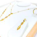 21k-gold-Dazzling Triple Leaf CZ Necklace Set w/ Bracelet & Ring 