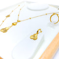21k-gold-Lovely Clover CZ Necklace Set w/ Bracelet & Ring 