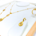 21k-gold-Jazzy Shiny Drop CZ Necklace Set w/ Bracelet & Ring 