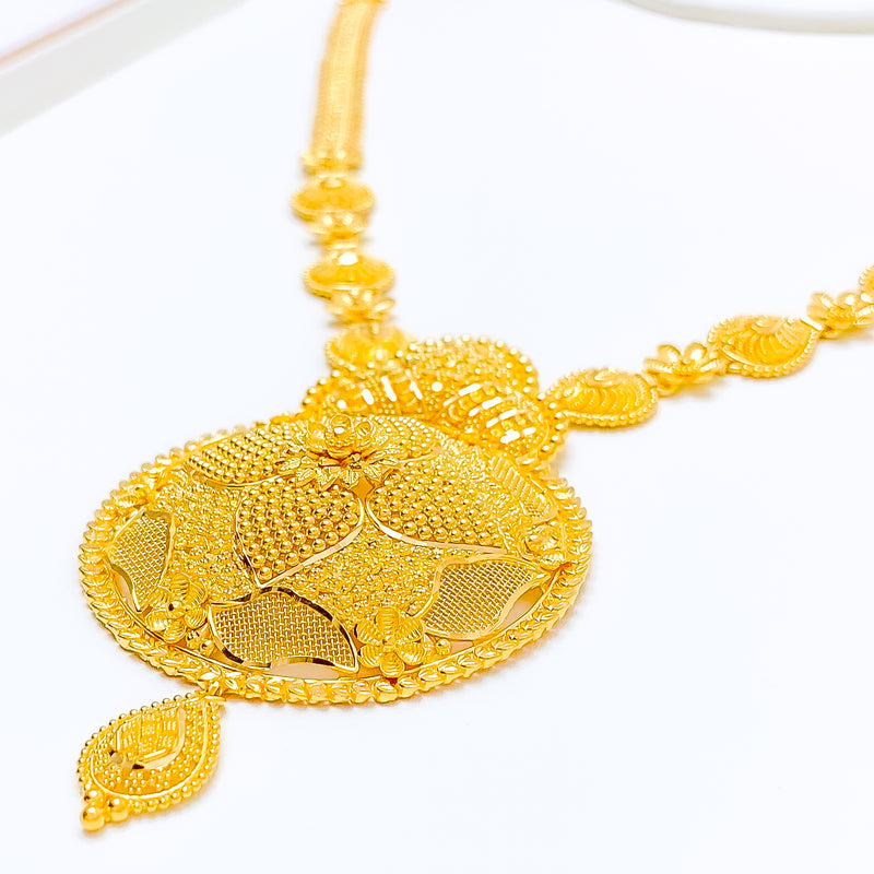 22k-gold-Decorative Beaded Floral Long Necklace Set