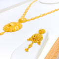 22k-gold-Gorgeous Alternating  Floral Long Necklace Set