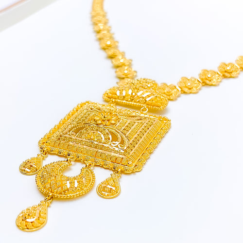 22k-gold-Traditional Geometric Floral Long Set 