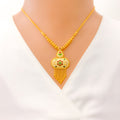 22k-gold-Traditional Floral Oval Necklace Set 