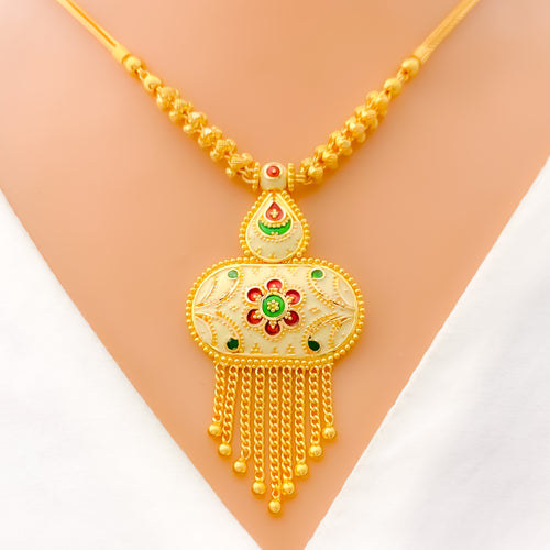 22k-gold-Traditional Floral Oval Necklace Set 