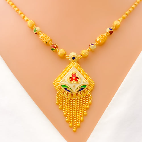 22k-gold-Vibrant Fanned Enamel Necklace Set 