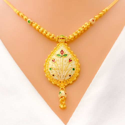 22k-gold-Delightful Floral Drop Necklace Set 