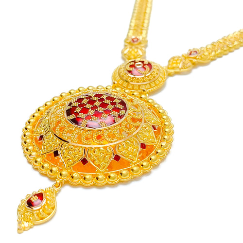 22k-gold-traditional-vibrant-long-meenakari-necklace-set