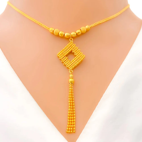 Sleek Mesh Tassel 22k Gold Necklace Set