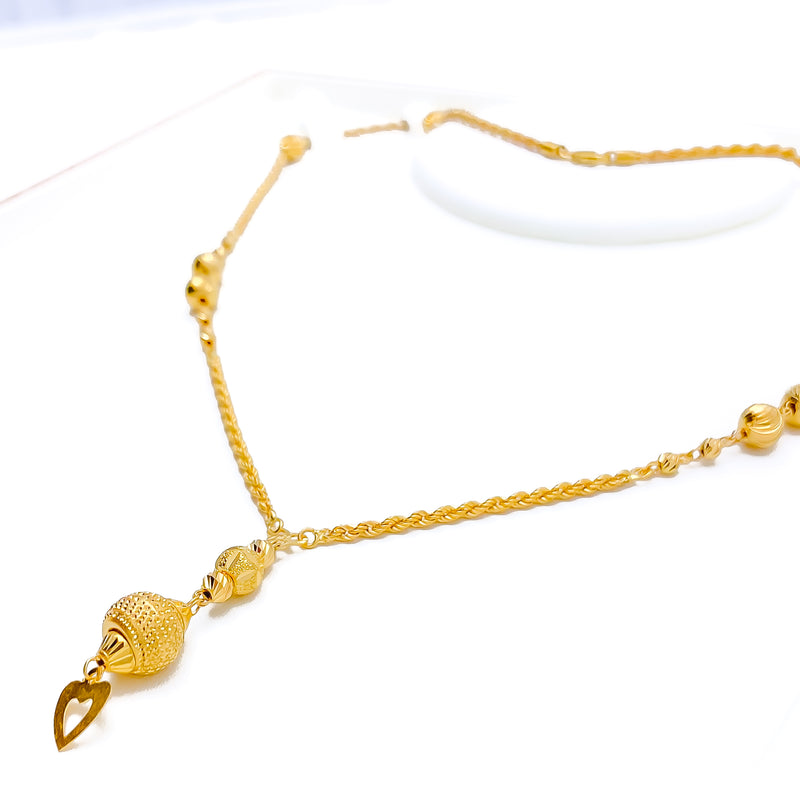 21k-gold-Shiny Drop Heart Rope Necklace 