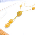 21k-gold-Reflected Leaf Accented Long Orb Necklace 