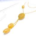 21k-gold-Reflected Leaf Accented Long Orb Necklace 