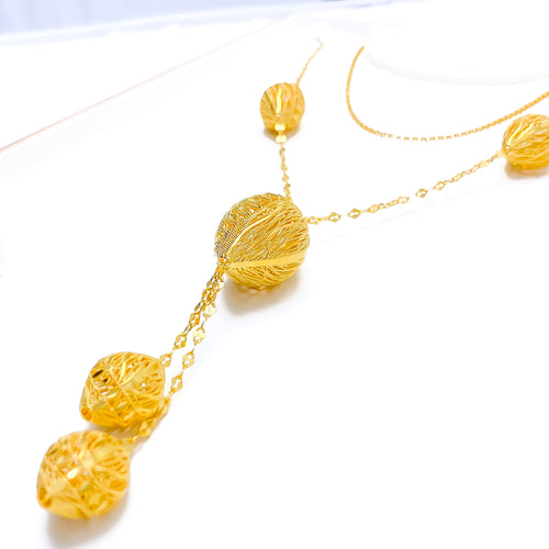 21k-gold-Ritzy Wavy Orb Long Necklace 