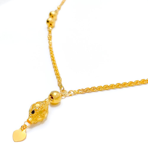 21k-gold-Decorative Netted Drop Chandelier Necklace