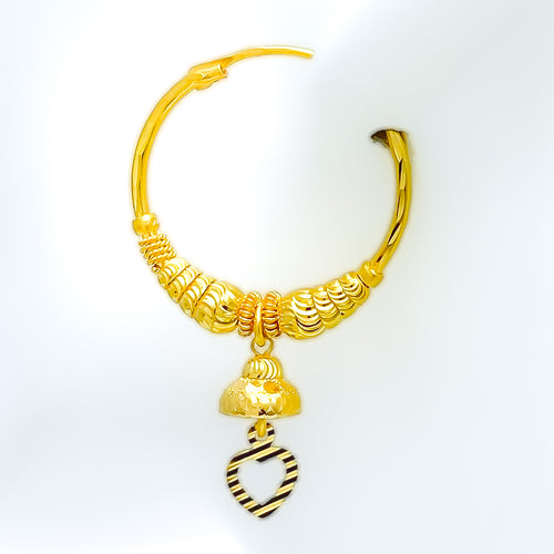 22k-gold-Intricate Hanging Heart Bali Earrings