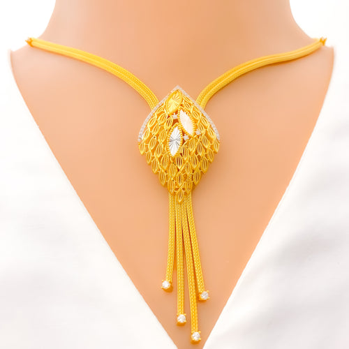 Lavish Leaf 22k Gold CZ Necklace Set