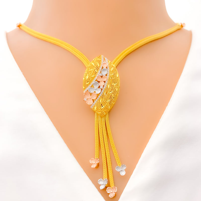 Vibrant Floral 22k Gold CZ Necklace Set