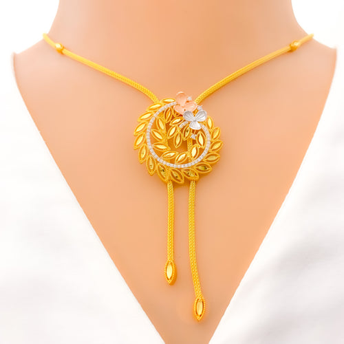 Fascinating Floral 22k Gold CZ Necklace Set