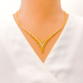 Extravagant 22k Gold CZ V Shaped Necklace Set