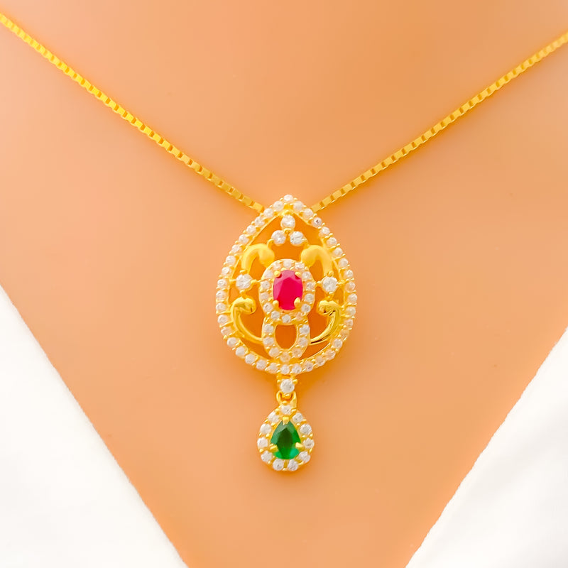 22k-gold-Attractive Flower Drop CZ Necklace 