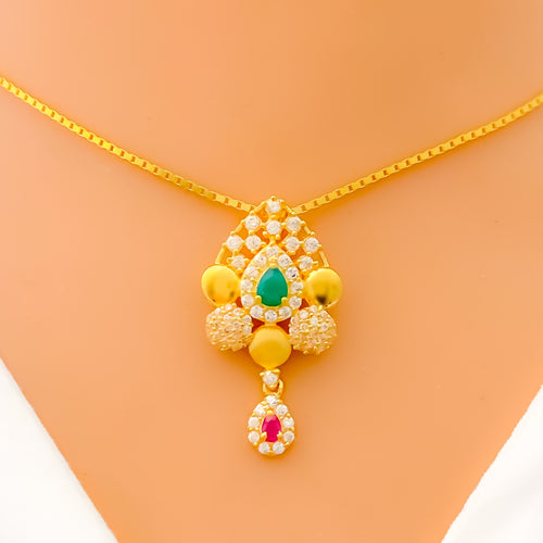 22k-gold-Palatial Alternating Drop CZ Necklace 