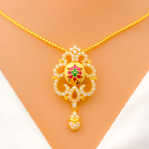 22k-gold-Vintage Motif Pattern CZ Necklace 