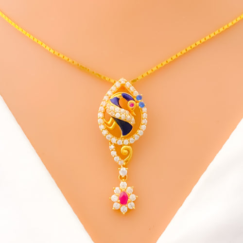22k-gold-Majestic Blue Peacock CZ Necklace 