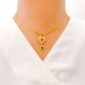 22k-gold-Lovely Leaf Accented CZ Necklace 