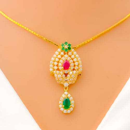 22k-gold-Lovely Leaf Accented CZ Necklace 