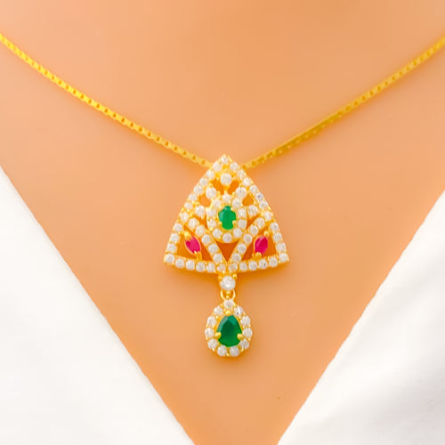 22k-gold-Elegant Triangular CZ Necklace 