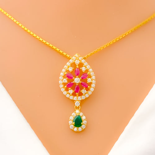22k-gold-Unique Marquise Flower CZ Necklace 