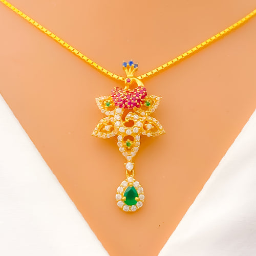 22k-gold-Fancy Bold Peacock CZ Necklace 