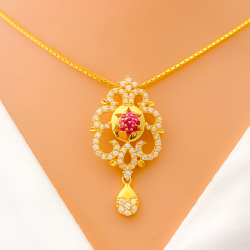 22k-gold-Radiant Oval Motif CZ Necklace 