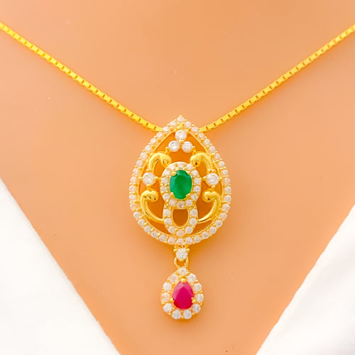 22k-gold-Evergreen Drop CZ Necklace 
