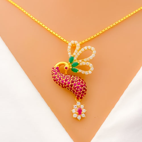 22k-gold-Fancy Festive Peacock CZ Necklace 