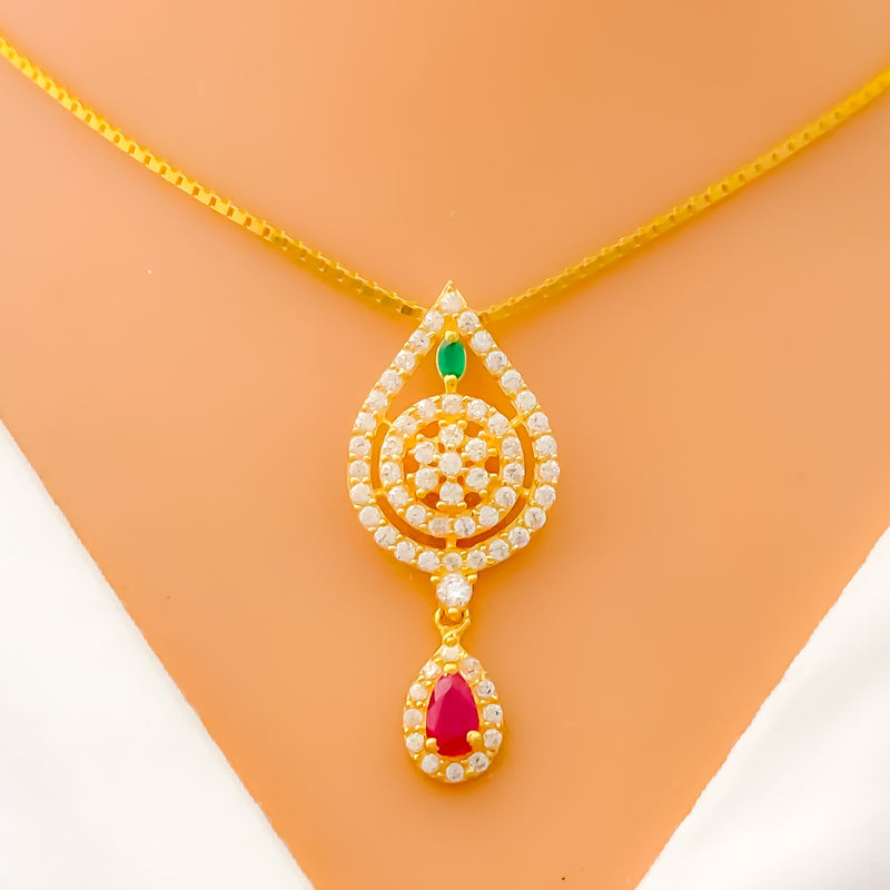 22k-gold-Intricate Open Flower Drop CZ Necklace 