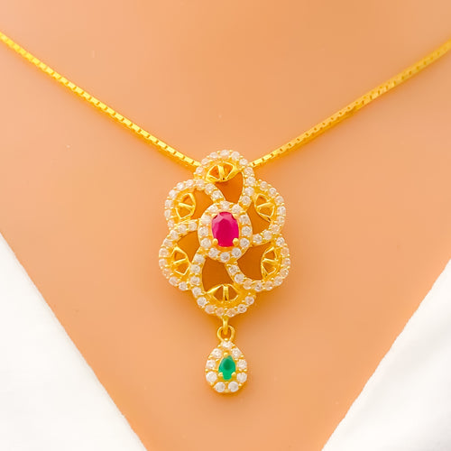 22k-gold-Timeless Fanned Floral CZ Necklace 