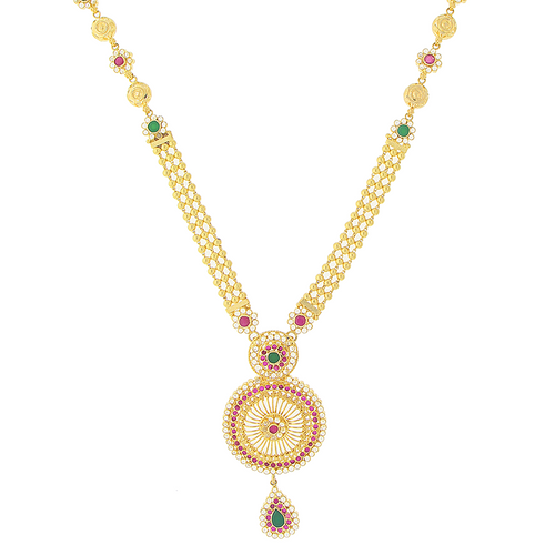 LONG GOLD NECKLACE SET WITH RUBY & EMERALD