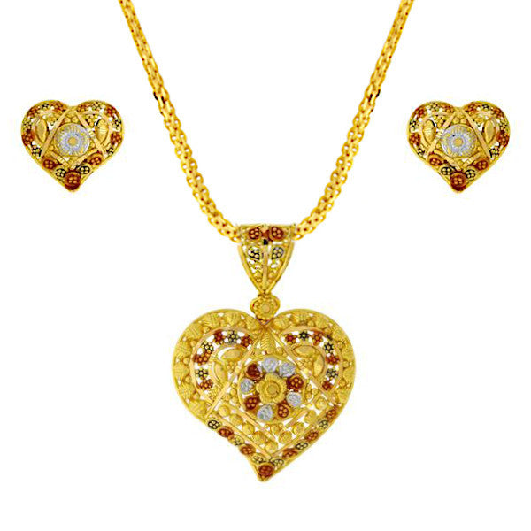 Three Tone Heart Pendant Set