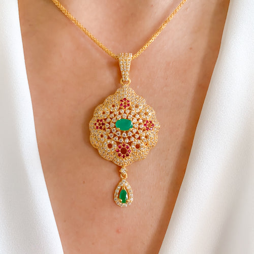 Emerald in CZ Flower Pendant