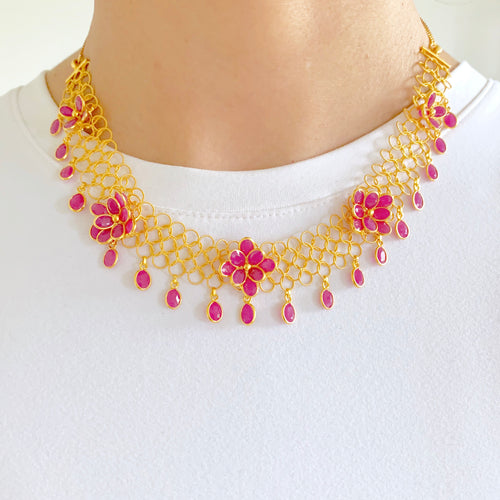 Floral Ruby Necklace Set